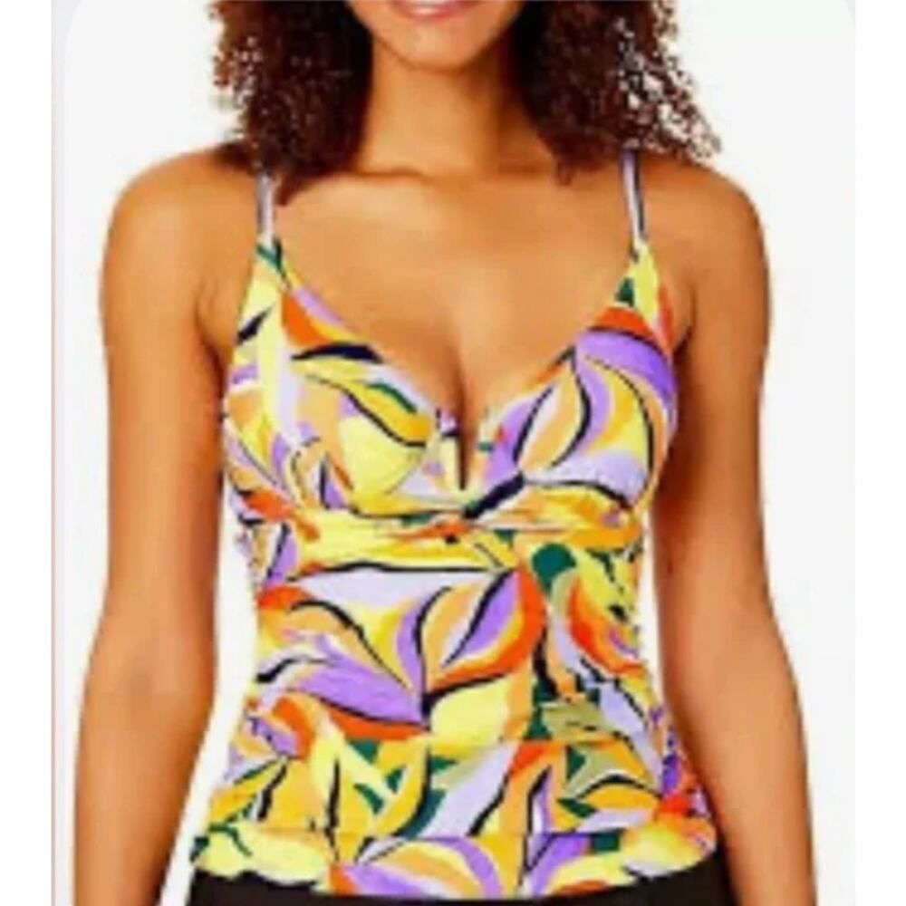 Anne Cole Abstract Sea Grass Underwire Tankini Swim Top Womens M NWT Beach